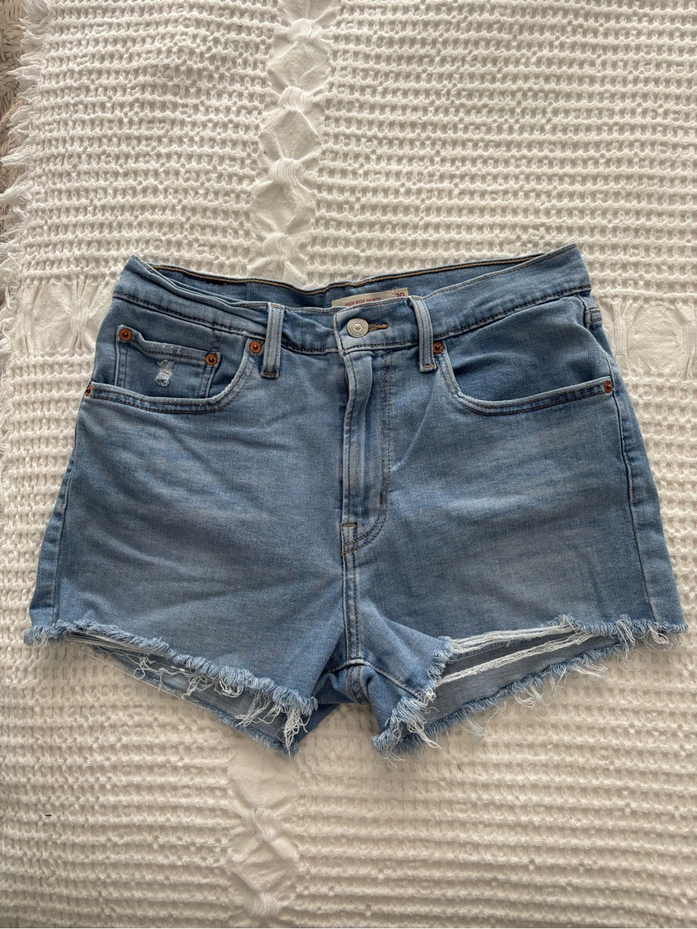 Levi's Light Blue High-Rise Frayed Denim Shorts